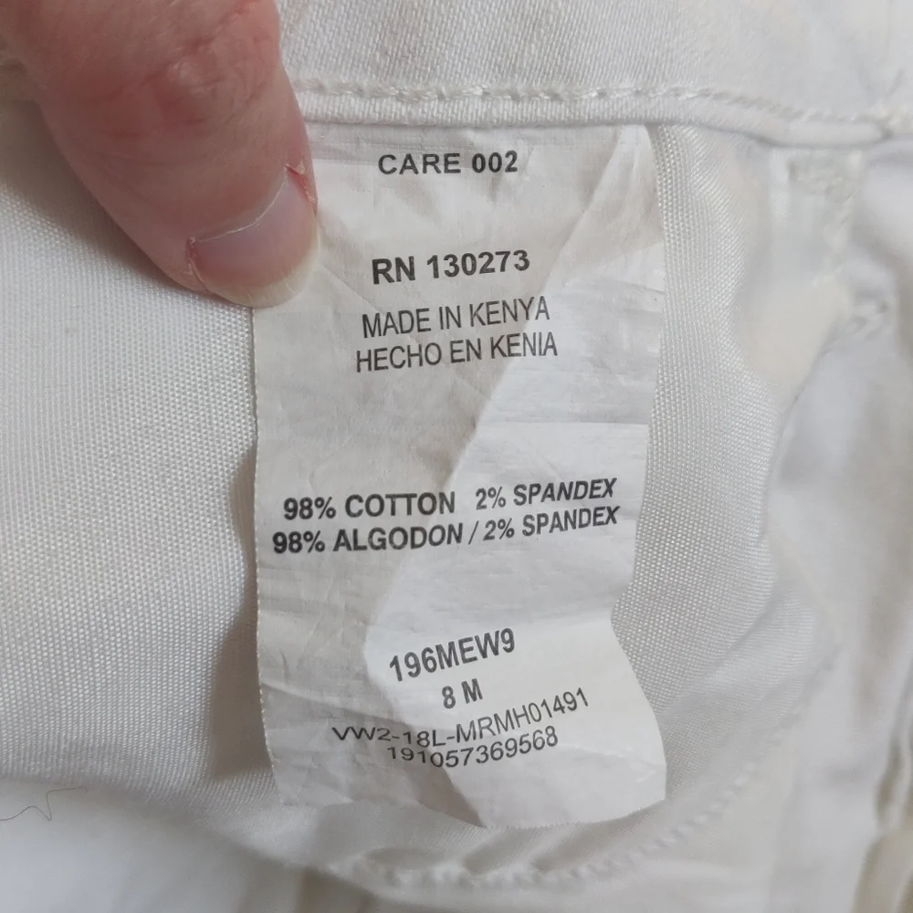 Lee Midrise Riders Shorts Long Length White Denim Bermuda Stretch 8 Inseam